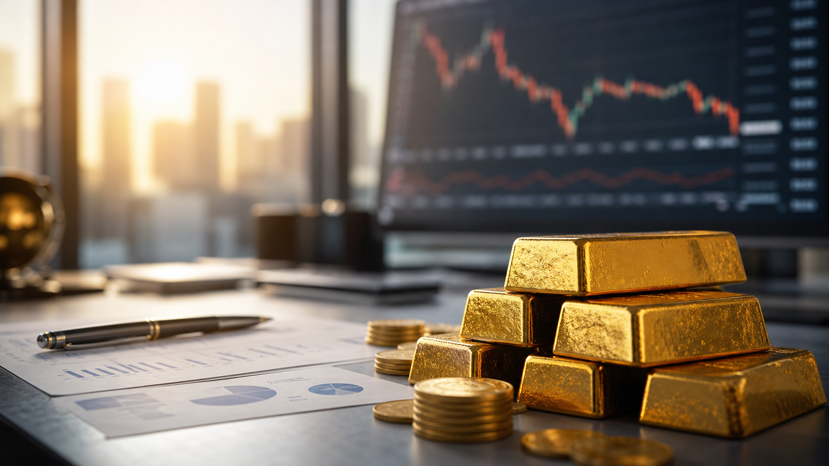 Editorial gold market graphic showing gold bars, U.S. jobs data, a stronger dollar, and the $4,450 support area under pressure.